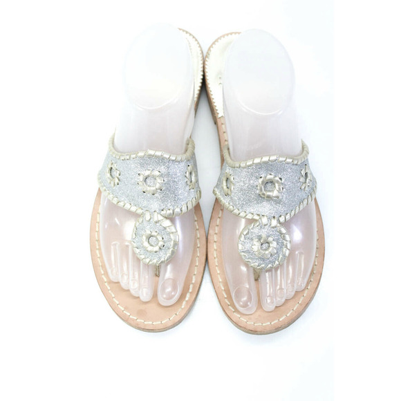 Jack Rogers Silver Glitter Sandals 8 - Picture 1 of 6